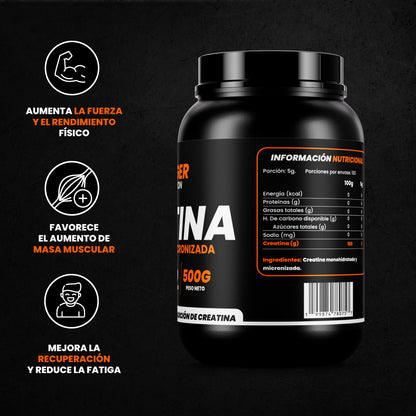 CREATINA MONOHIDRATADA MICRONIZADA EN POLVO 500 GR. STRIGER NUTRITION