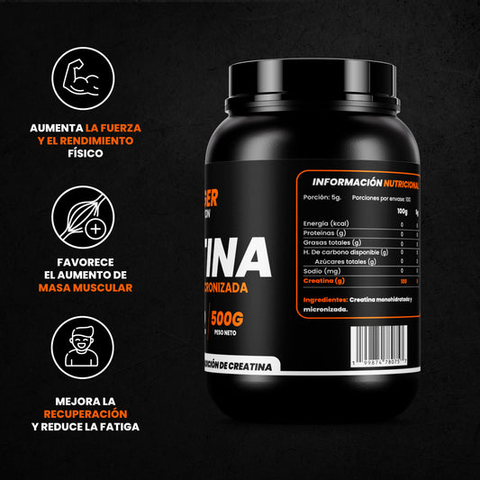 CREATINA MONOHIDRATADA MICRONIZADA EN POLVO 500 GR. STRIGER NUTRITION