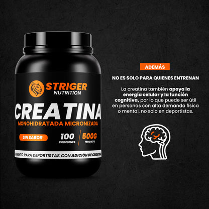 CREATINA MONOHIDRATADA MICRONIZADA EN POLVO 500 GR. STRIGER NUTRITION