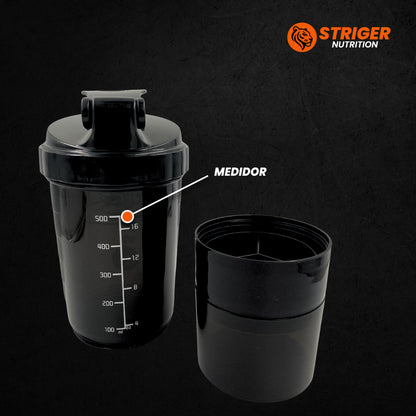 SHAKER STRIGER NUTRITION 500 ML - CON COMPARTIMIENTO Y PASTILLERO
