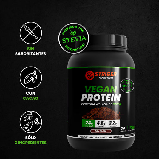 STRIGER VEGAN PROTEIN (PROTEÍNA AISLADA DE SOYA) – CACAO (1KG)